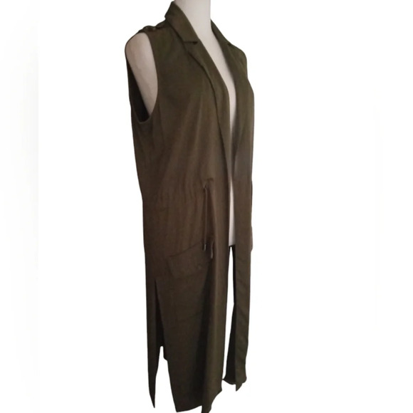Bb Dakota Olive Green Anorak Style Duster Length Vest Size Medium - Picture 5 of 8